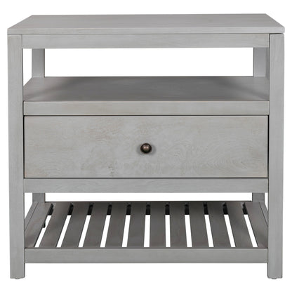 Modern Wooden Nightstand with Drawers Storage for Living Room/Bedroom, Gray(Expected arrival time 8.20)