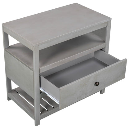 Modern Wooden Nightstand with Drawers Storage for Living Room/Bedroom, Gray(Expected arrival time 8.20)