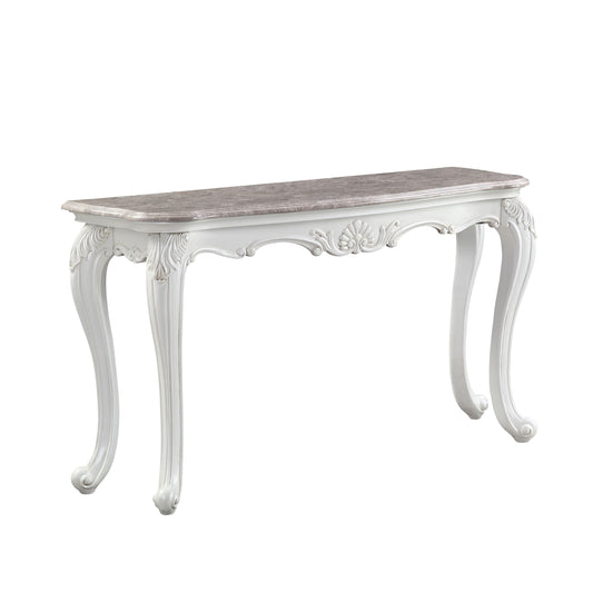 Ciddrenar Sofa Table, Marble Top  White Finish 84313