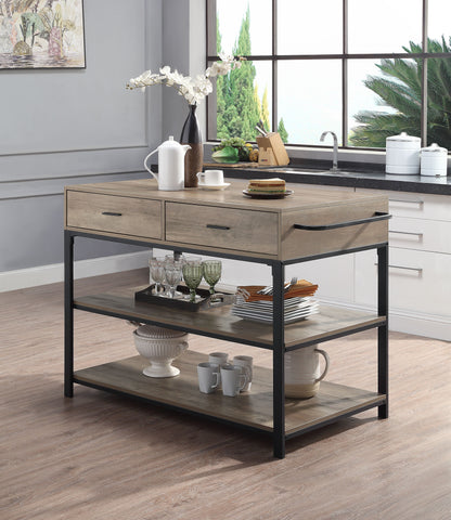 Macaria Kitchen Island, Rustic Oak  Black Finish AC00403