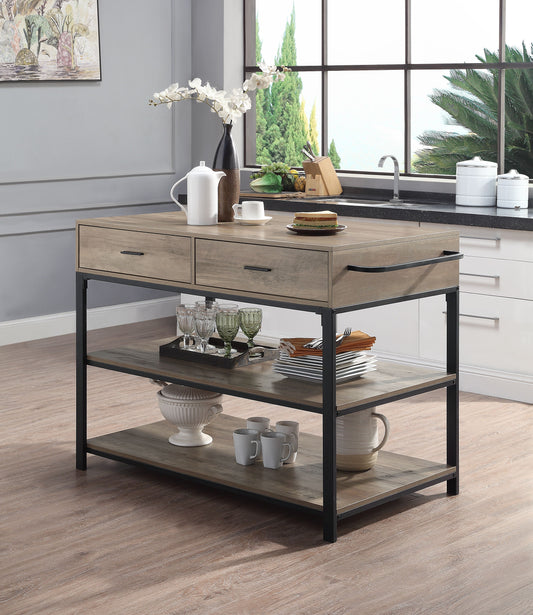 Macaria Kitchen Island, Rustic Oak  Black Finish AC00403