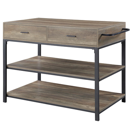 Macaria Kitchen Island, Rustic Oak  Black Finish AC00403