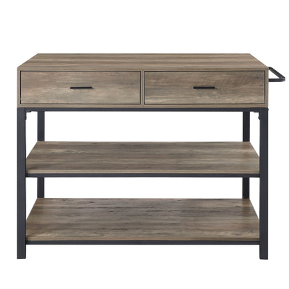 Macaria Kitchen Island, Rustic Oak  Black Finish AC00403