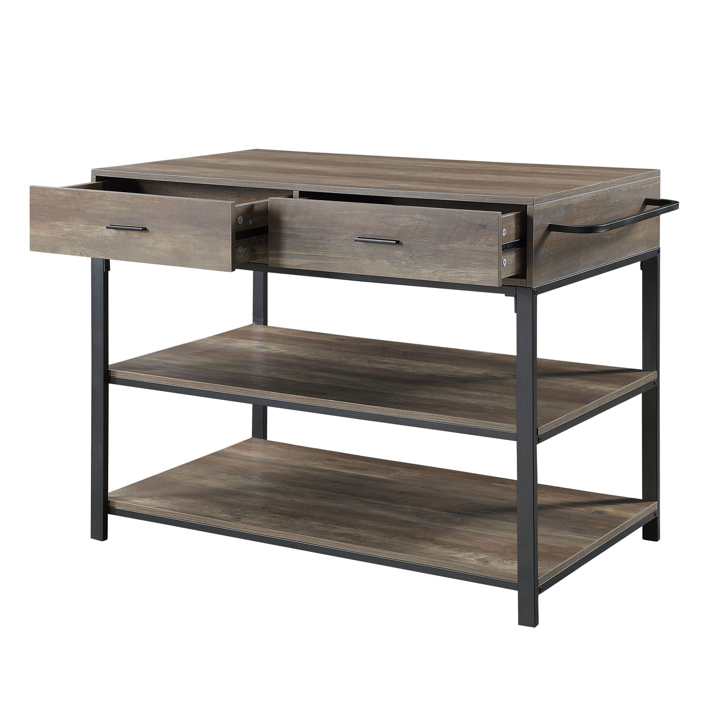 Macaria Kitchen Island, Rustic Oak  Black Finish AC00403