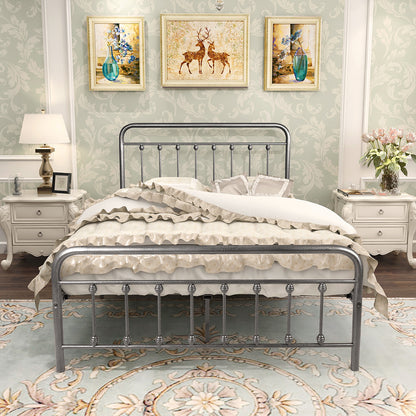 Victorian Vintage Style Platform Metal Bed Frame Foundation Headboard Footboard Heavy Duty Steel Slabs Full BlackSilver