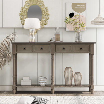 Console Table Sofa Table Easy Assembly with Two Storage Drawers and Bottom Shelf for Living Room, Entryway (Grey Wash)