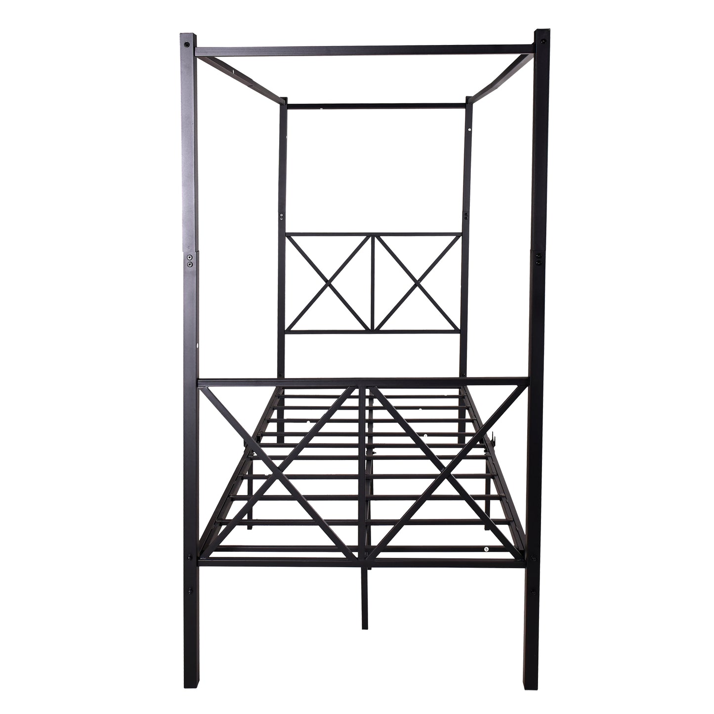 Metal Canopy Bed Frame, Platform Bed Frame Twin with X Shaped Frame, Twin Black