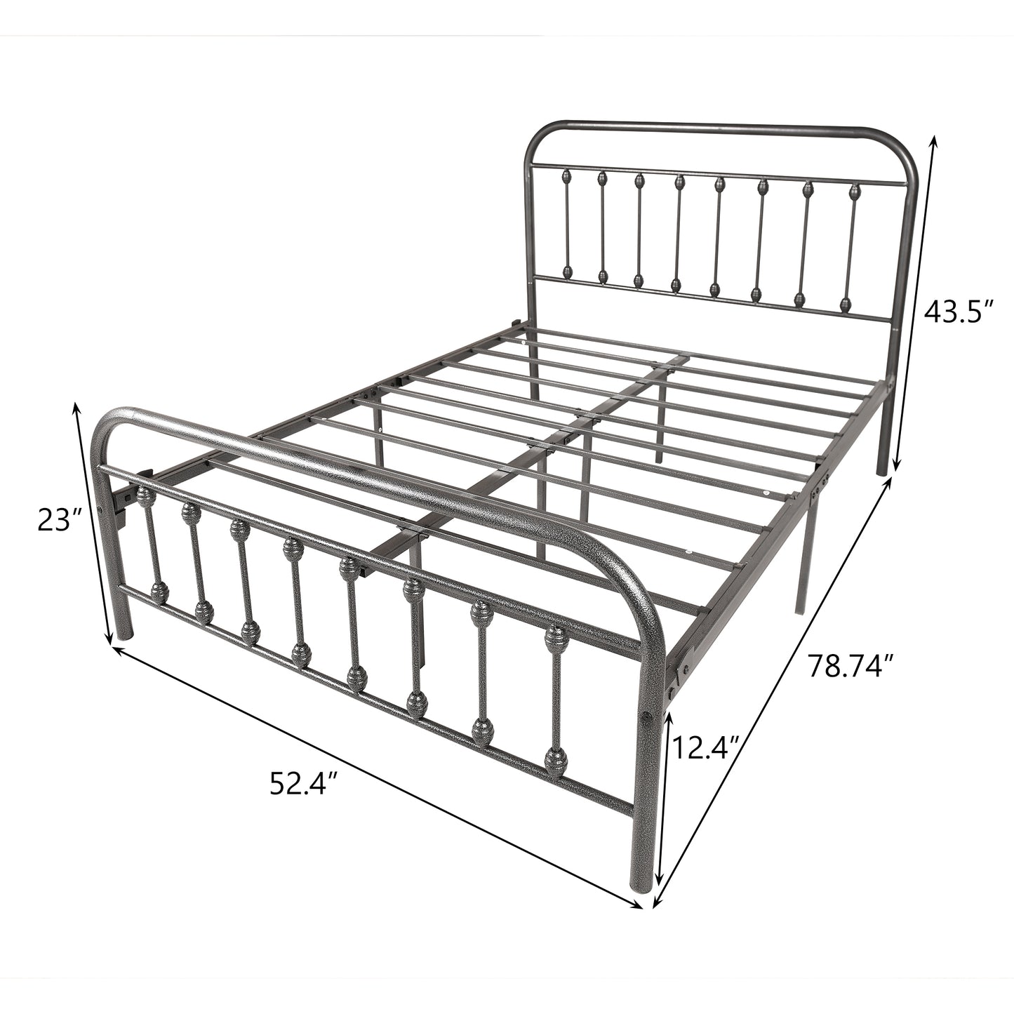 Victorian Vintage Style Platform Metal Bed Frame Foundation Headboard Footboard Heavy Duty Steel Slabs Full BlackSilver