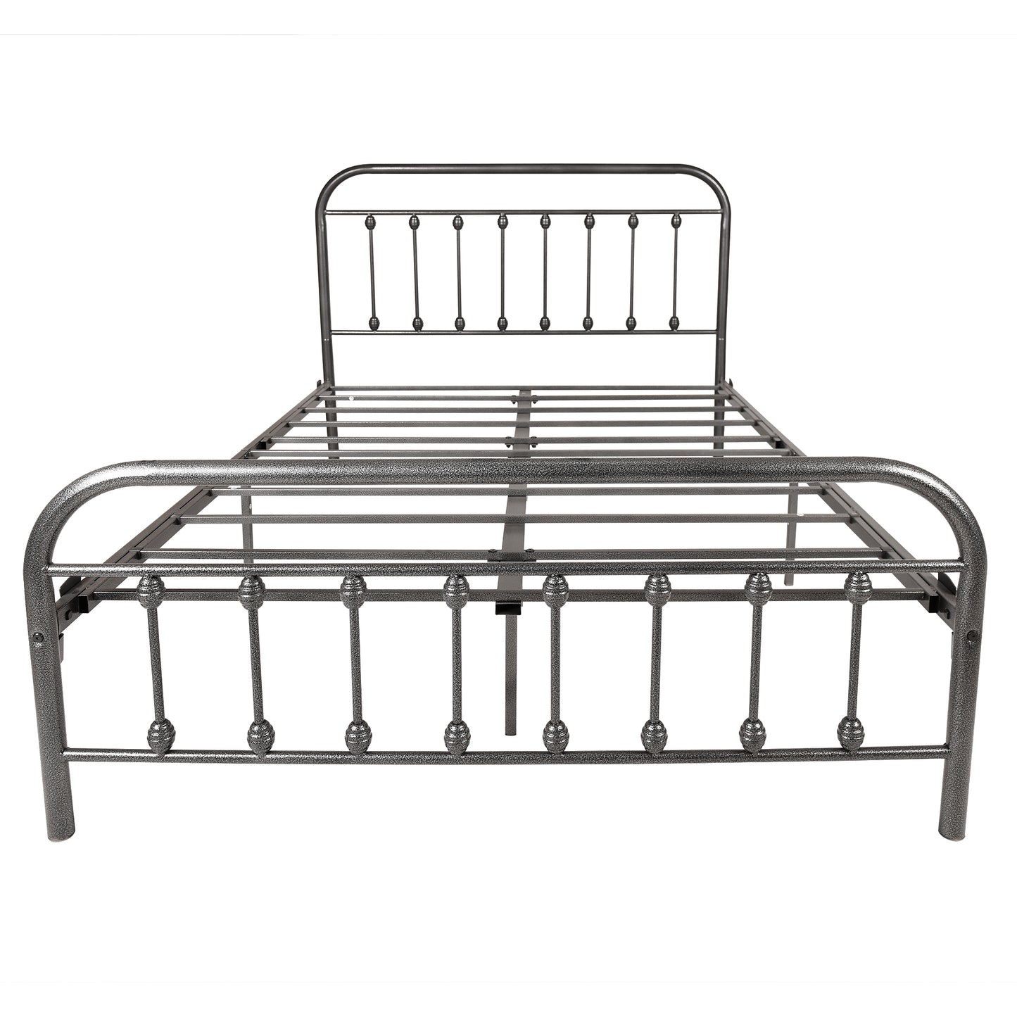 Victorian Vintage Style Platform Metal Bed Frame Foundation Headboard Footboard Heavy Duty Steel Slabs Full BlackSilver