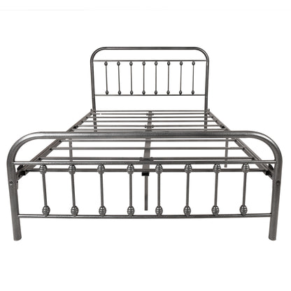 Victorian Vintage Style Platform Metal Bed Frame Foundation Headboard Footboard Heavy Duty Steel Slabs Full BlackSilver