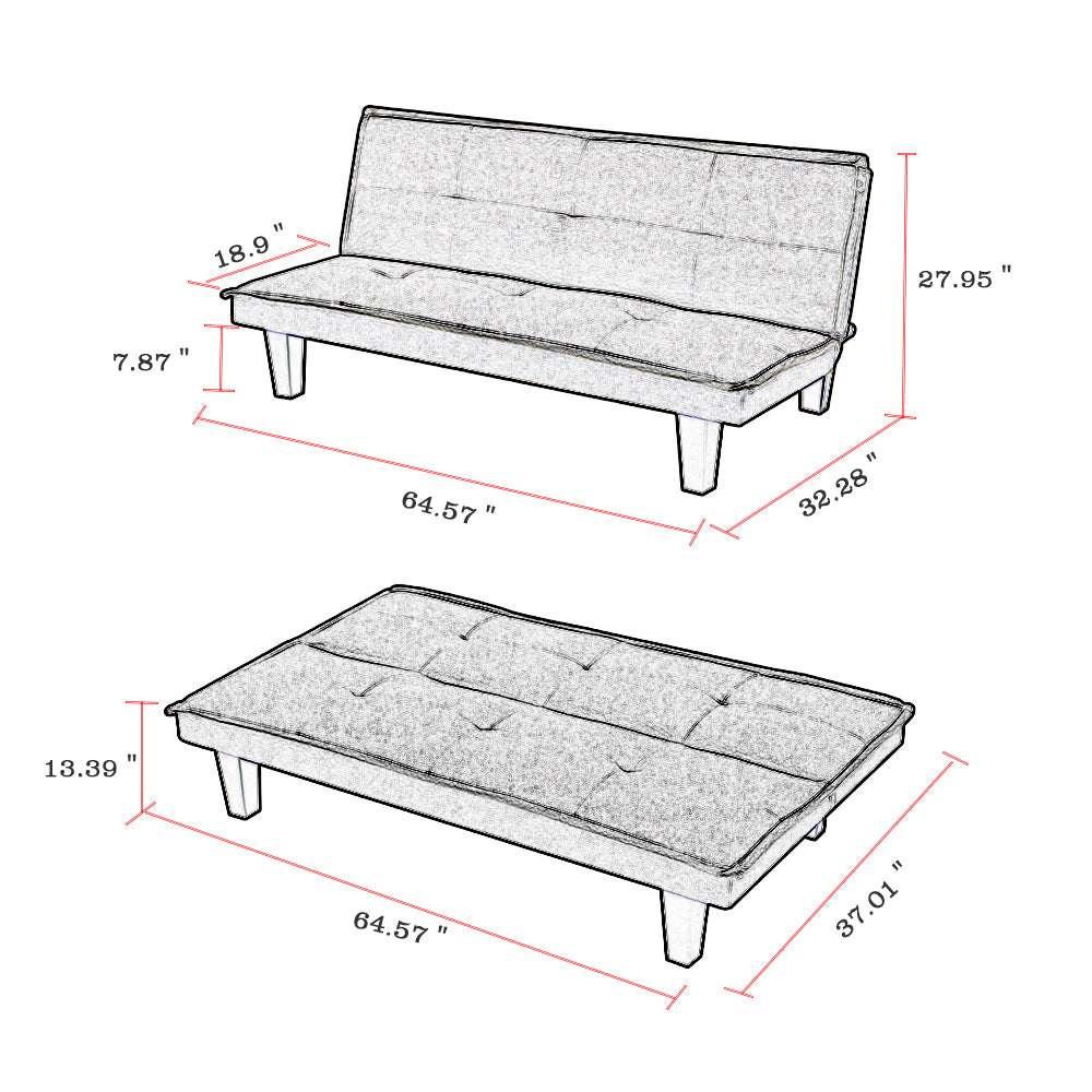 Modern Fabric Futon Sofa Bed , Convertible Folding Futon Sofa Bed Sleeper for Home Living Room .（Light Grey ）