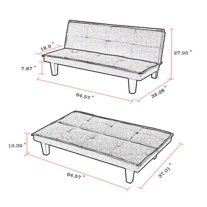 Modern Fabric Futon Sofa Bed , Convertible Folding Futon Sofa Bed Sleeper for Home Living Room .（Light Grey ）