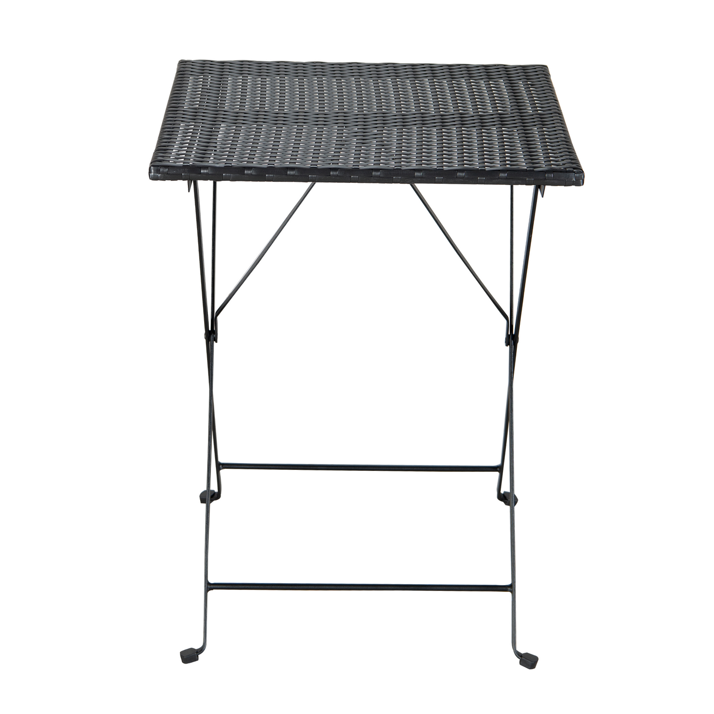 Patio Black PE Wicker Folding Bistro Set One Table With Two Chairs And Two Beige Cushion