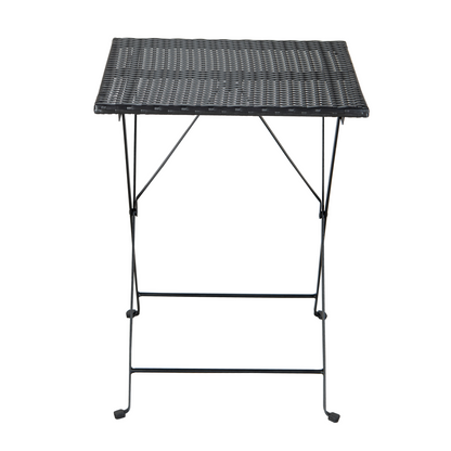 Patio Black PE Wicker Folding Bistro Set One Table With Two Chairs And Two Beige Cushion