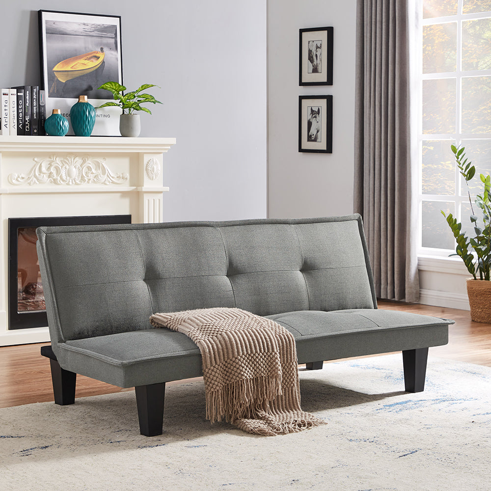 Modern Fabric Futon Sofa Bed , Convertible Folding Futon Sofa Bed Sleeper for Home Living Room .（Light Grey ）