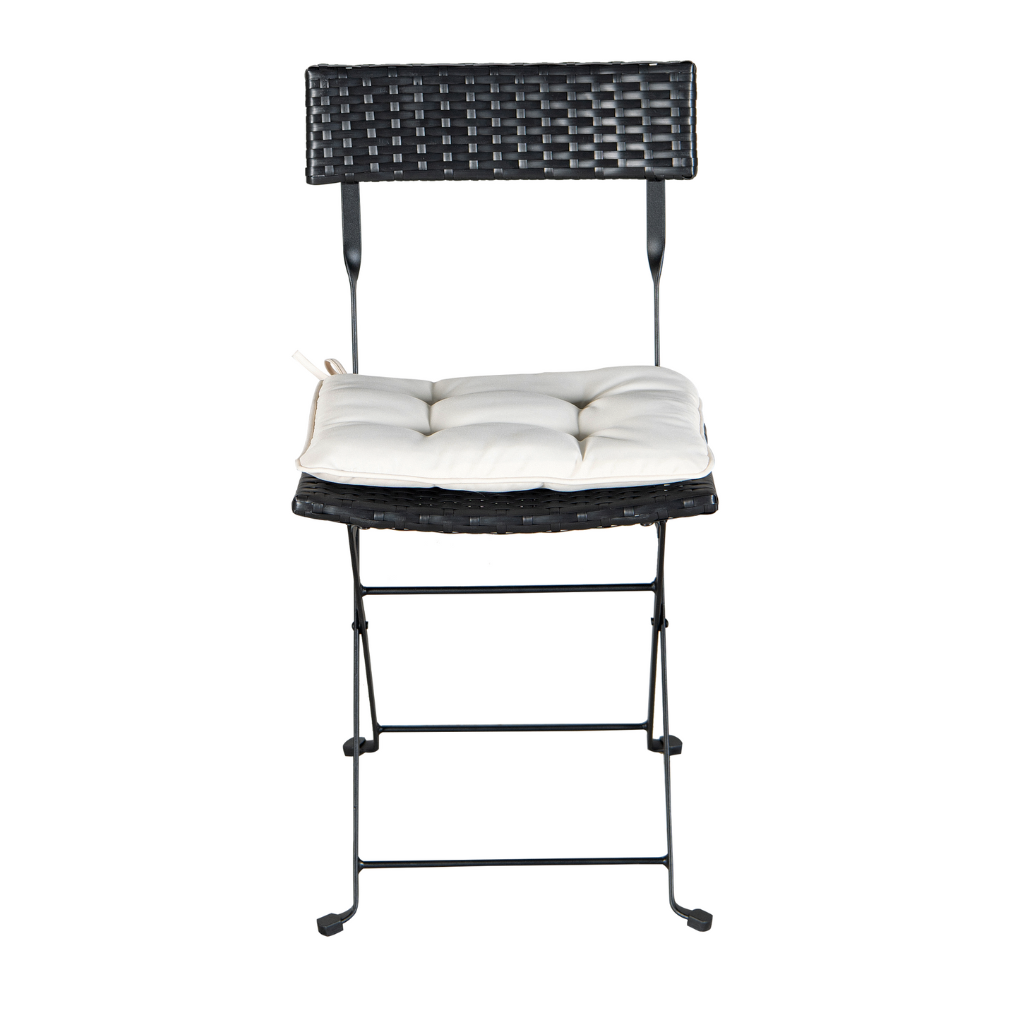 Patio Black PE Wicker Folding Bistro Set One Table With Two Chairs And Two Beige Cushion