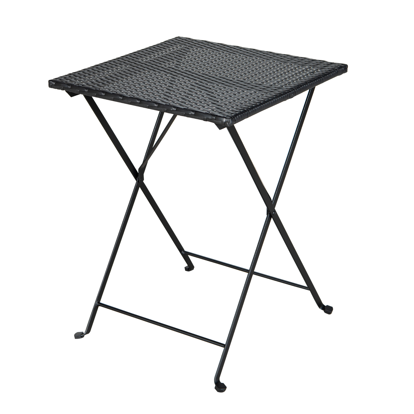 Patio Black PE Wicker Folding Bistro Set One Table With Two Chairs And Two Beige Cushion