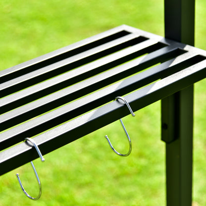 Outdoor 7Ft.Wx6.8Ft.H Steel Double Tiered Backyard Patio BBQ Grill Gazebo with Side Awning, Bar Counters and Hooks, Gray
