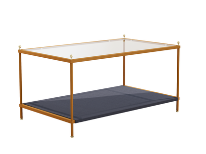 Coffee table share with pets tempered glass tabletop multi-function,rectangle Modern minimalist creative metal coffee table,gold environmental protection powder spraying metal tea table easy assembly