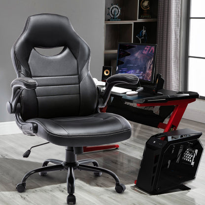 Flip-Up Arms Office Gaming Chair, Ergonomic Swivel Computer Racing Game Chair Adjustable Desk Task Chair (Black)