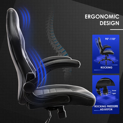 Flip-Up Arms Office Gaming Chair, Ergonomic Swivel Computer Racing Game Chair Adjustable Desk Task Chair (Black)