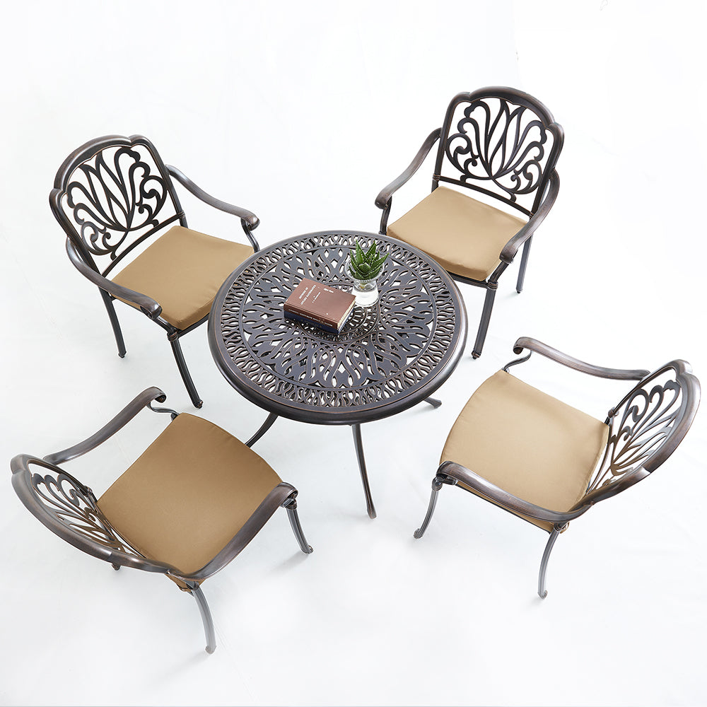Upland Elizabeth Cast Aluminum Garden Furniture Chairs 5 Pcs Set with Cushions  -Bronze