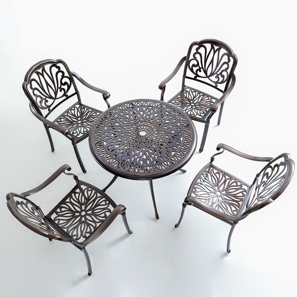 Upland Elizabeth Cast Aluminum Garden Furniture Chairs 5 Pcs Set with Cushions  -Bronze