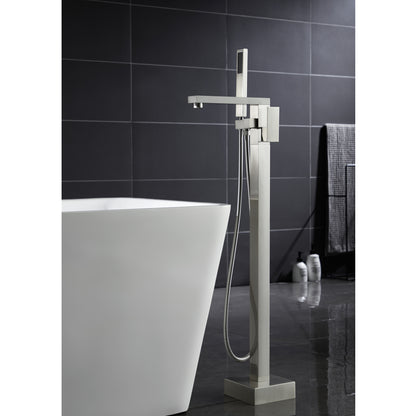 TrustMade Single Handle Floor Mounted Freestanding Tub Filler with Handshower, Brushed Nickel - S01