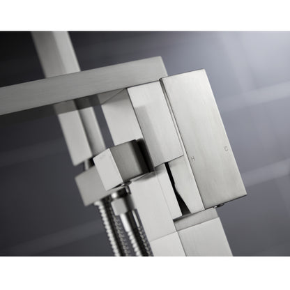 TrustMade Single Handle Floor Mounted Freestanding Tub Filler with Handshower, Brushed Nickel - S01