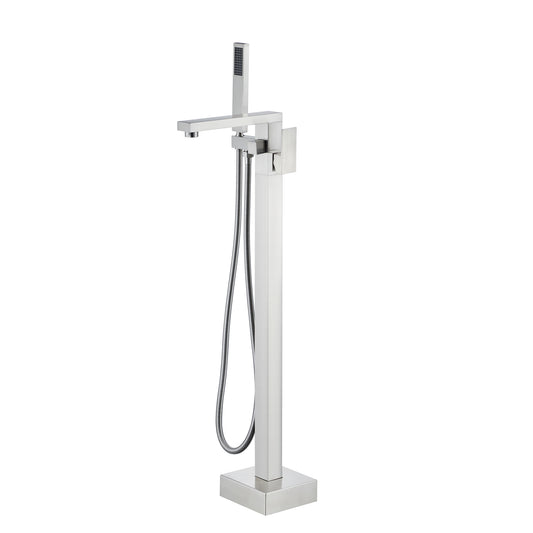 TrustMade Single Handle Floor Mounted Freestanding Tub Filler with Handshower, Brushed Nickel - S01