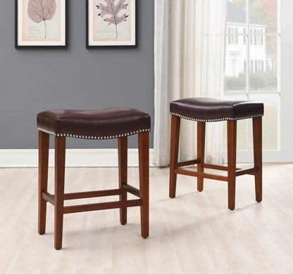 Dark Brown Leather Barstool  2 pcs Set