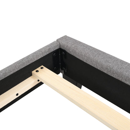 Upholstered Platform Bed with Classic Headboard, Box Spring Needed, Gray Linen Fabric, Queen Size