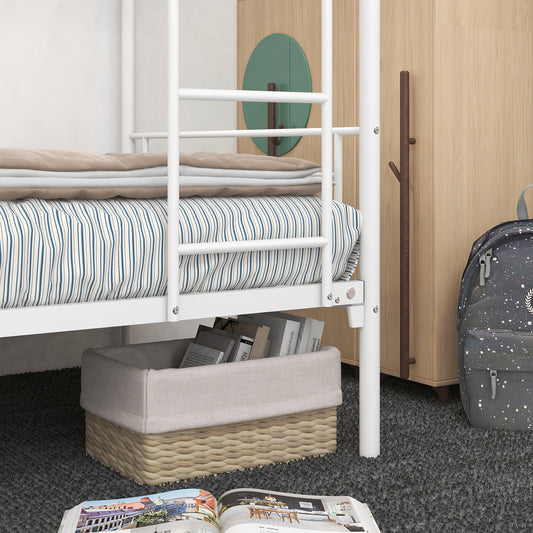Twin-Over-Twin Bunk Bed with Metal Frame and Ladder, Space-Saving Design White