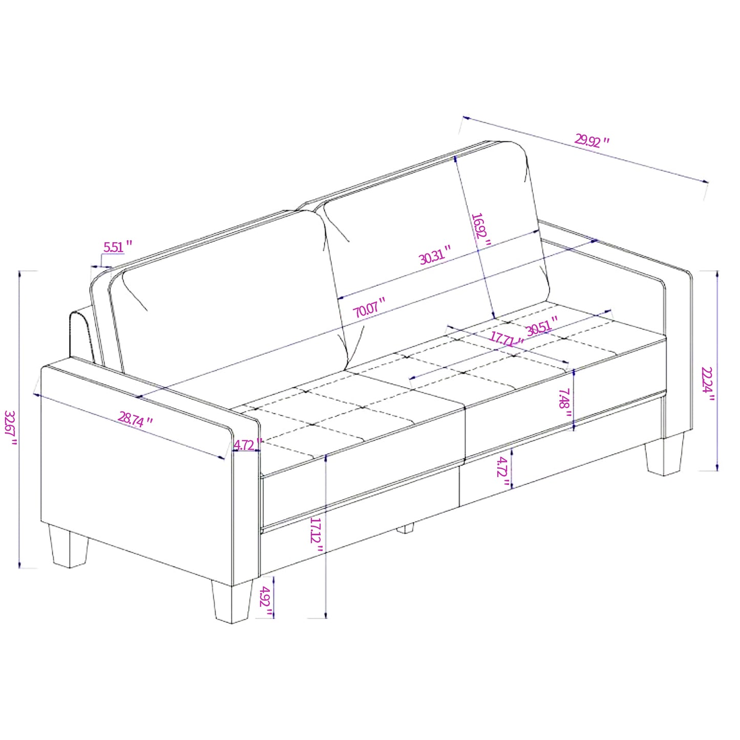 High elastic sponge two-seat sofa(Gray)