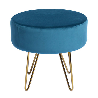 17.7& Teal and Gold Decorative Round Shaped Ottoman with Metal Legs