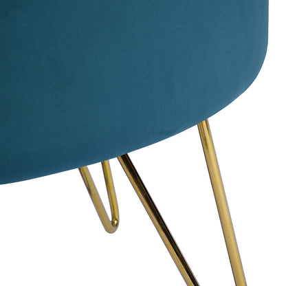 17.7& Teal and Gold Decorative Round Shaped Ottoman with Metal Legs