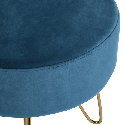 17.7& Teal and Gold Decorative Round Shaped Ottoman with Metal Legs