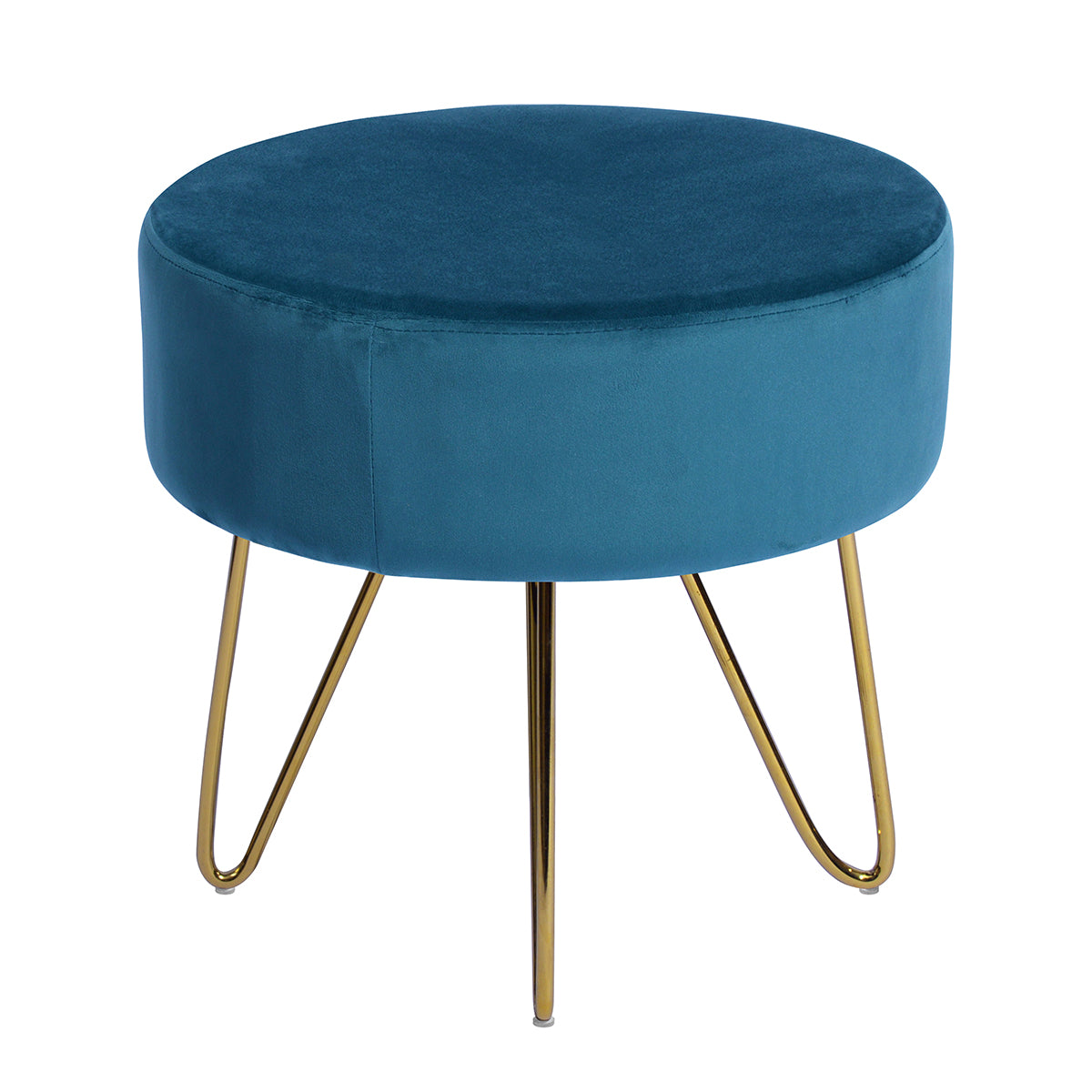 17.7& Teal and Gold Decorative Round Shaped Ottoman with Metal Legs