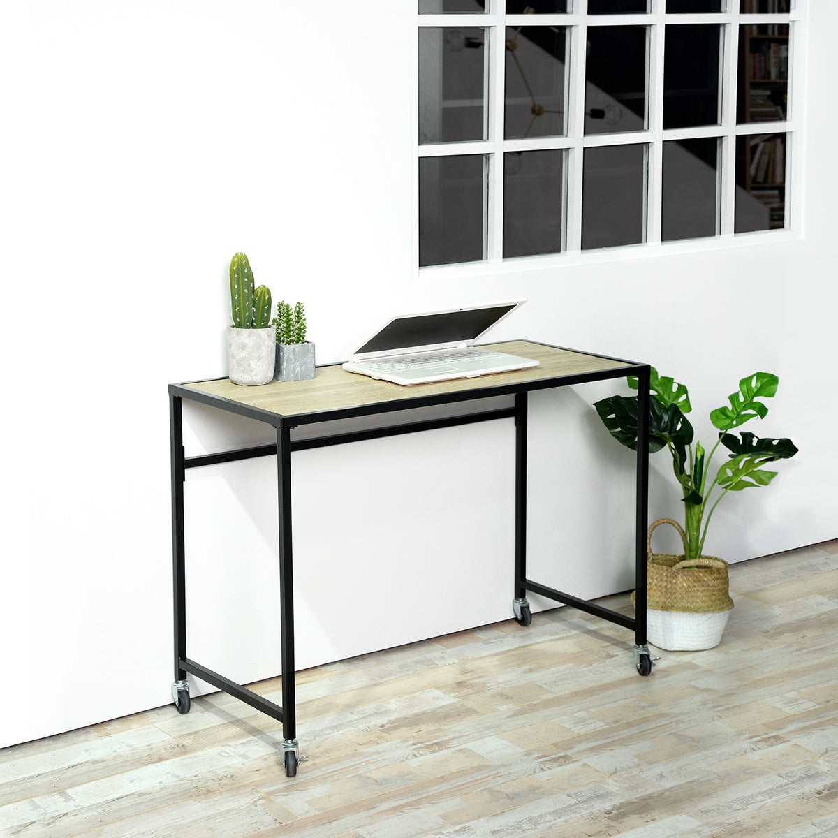 Wooden Top Console Table, with Lockable Wheels