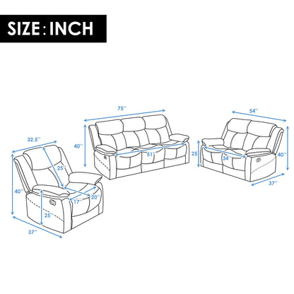 PU Leather Reclining Sofa Set, Classic Sectional Couch Furniture Lounge Chair, Loveseat and Three Seat for Home or Office (1+2-Seat)