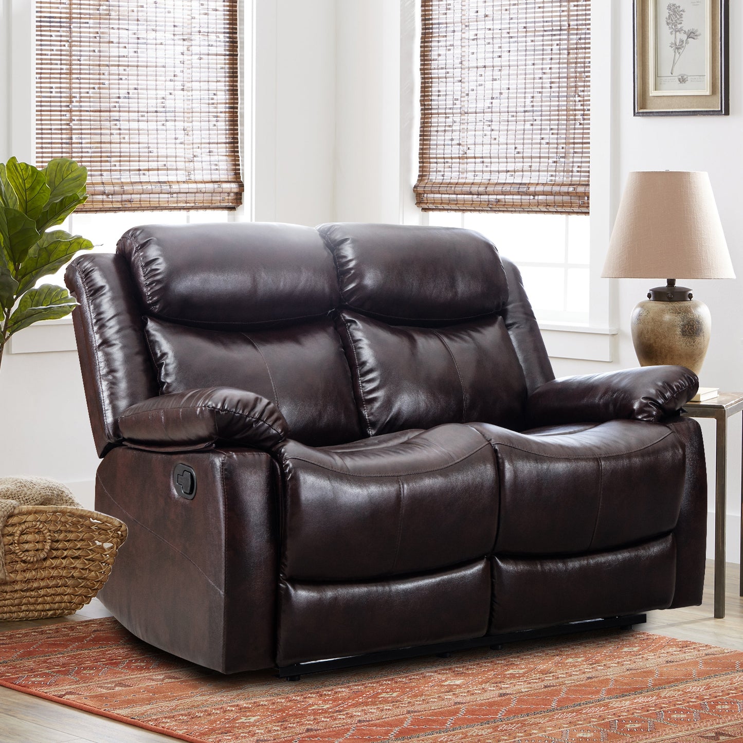 PU Leather Reclining Living Room Sofa Set, Manual Loveseat for Living Room （Recliner Loveseat）