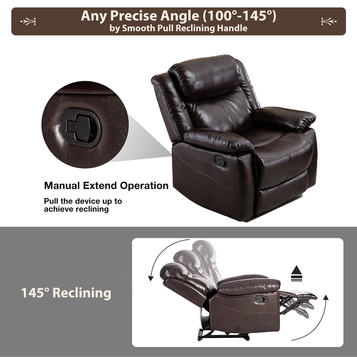 PU Leather Reclining Sofa Set, Classic Sectional Couch Furniture Lounge Chair, Loveseat and Three Seat for Home or Office (1+2-Seat)