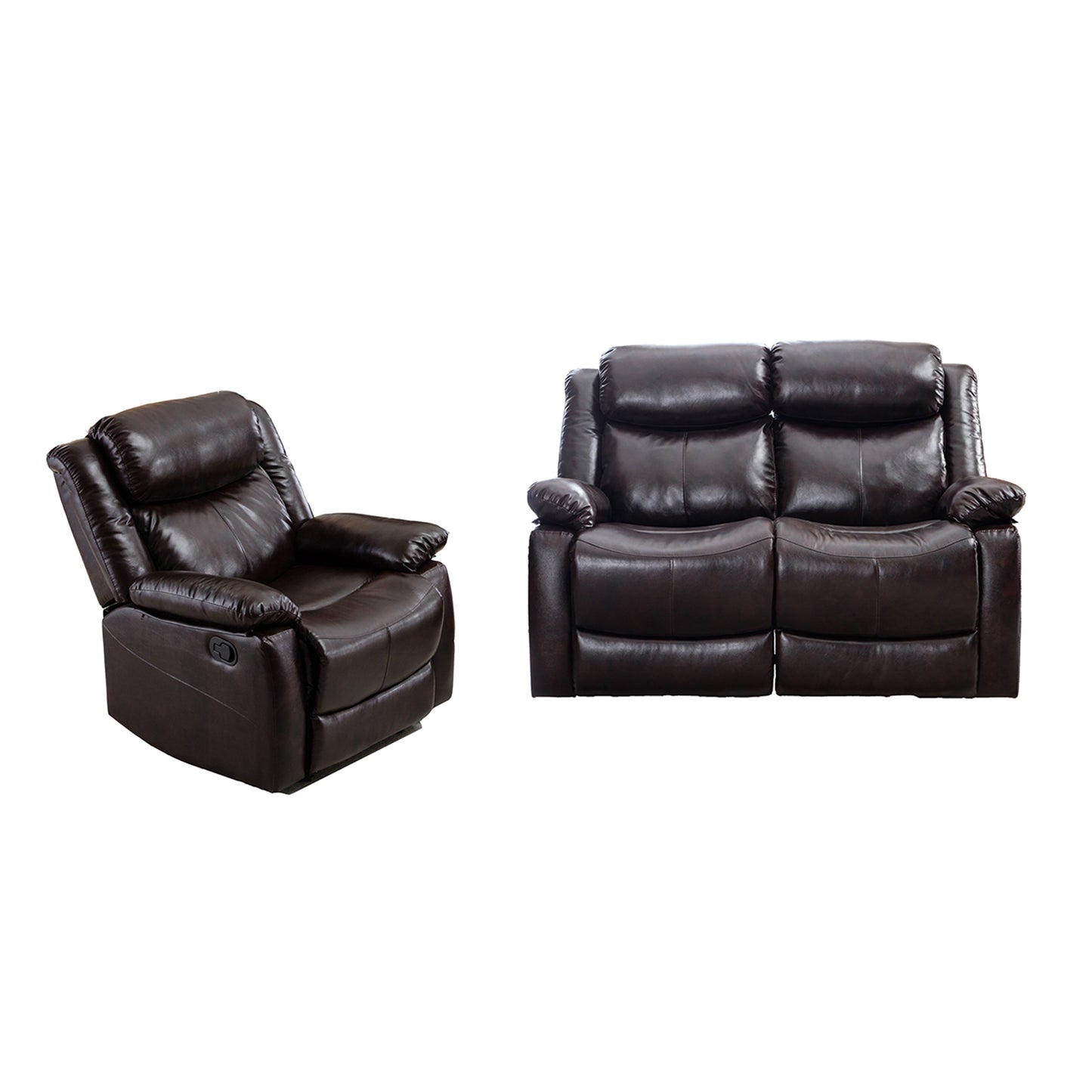 PU Leather Reclining Sofa Set, Classic Sectional Couch Furniture Lounge Chair, Loveseat and Three Seat for Home or Office (1+2-Seat)