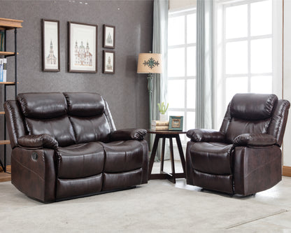 PU Leather Reclining Sofa Set, Classic Sectional Couch Furniture Lounge Chair, Loveseat and Three Seat for Home or Office (1+2-Seat)
