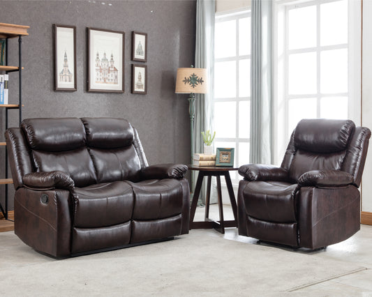 PU Leather Reclining Sofa Set, Classic Sectional Couch Furniture Lounge Chair, Loveseat and Three Seat for Home or Office (1+2-Seat)