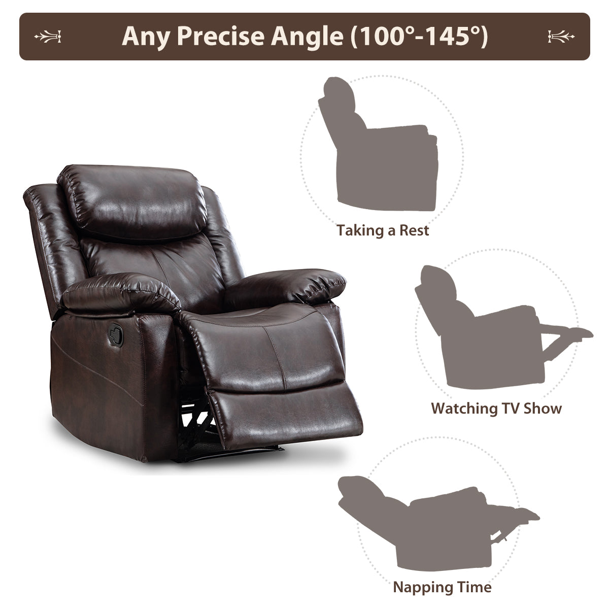 PU Leather Reclining Sofa Set, Classic Sectional Couch Furniture Lounge Chair, Loveseat and Three Seat for Home or Office (1+2-Seat)