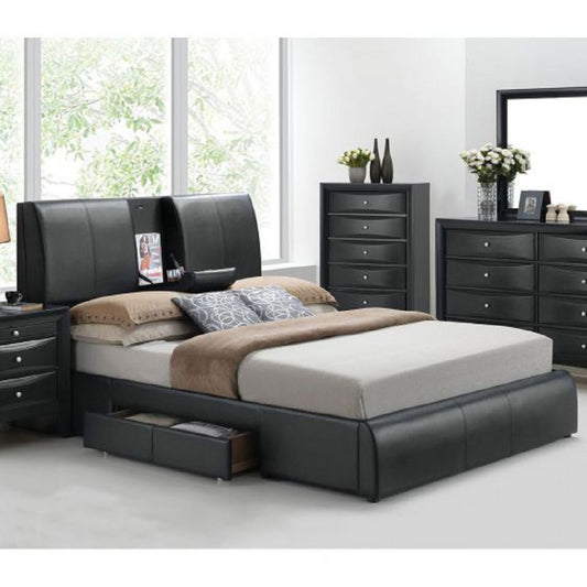 Kofi Queen Bed in Black PU 21270Q