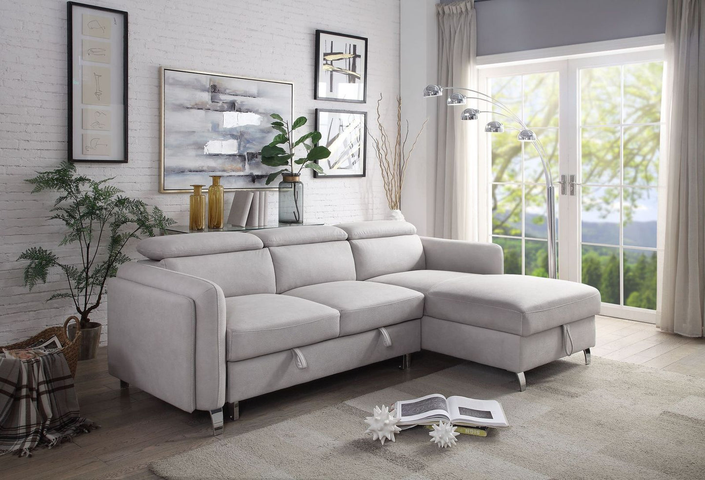 Reyes Sectional Sofa w/Sleeper, Beige Nubuck 56040