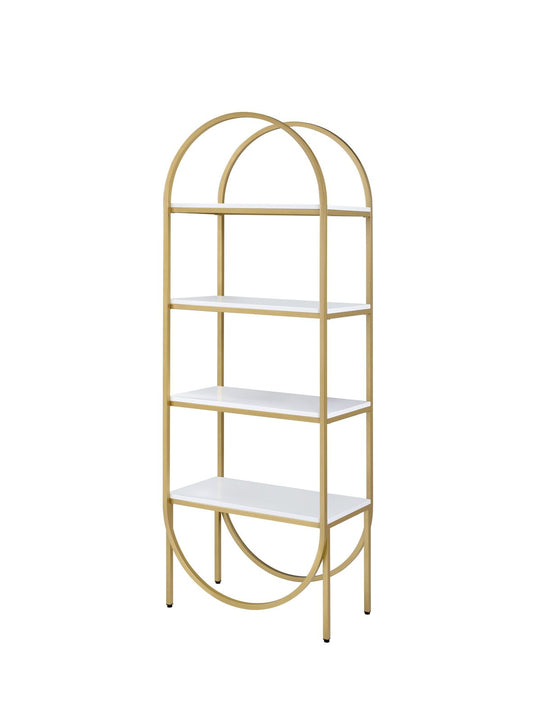 Lightmane Bookshelf, White High Gloss & Gold 92662