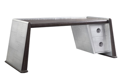 Brancaster Desk, Distress Chocolate Top Grain Leather & Aluminum 92855